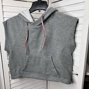 Mossimo Women's Sleeveless Cropped Hooded Sweatshirt Gray Size Large Cute! EUC